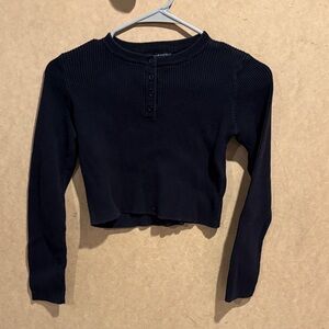 Brandy Melville Black Ribbed Button-Up Sweatshirt